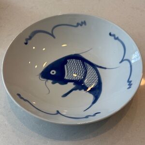 koi Blue Hand-Painted Ceramic Fish Bowl great for Asian inspired dishes.